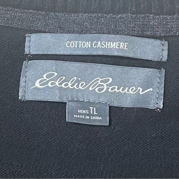 Eddie Bauer Black Cotton Cashmere Blend V Neck Sweater Size Large Tall - Picture 3 of 4